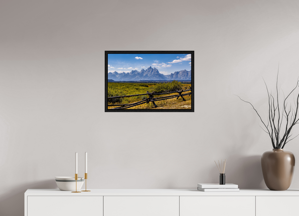 24 x 16″, Floater Frame Buckrail Fence, Teton Range