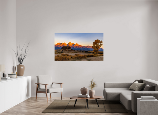 64 x 36″, Photo Print Under Acrylic Glass John Moulton Barn with Teton Range