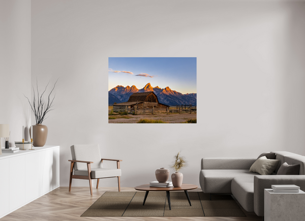 60 x 45″, Photo Print On Fuji Crystal DP II John Moulton Barn with Teton Range