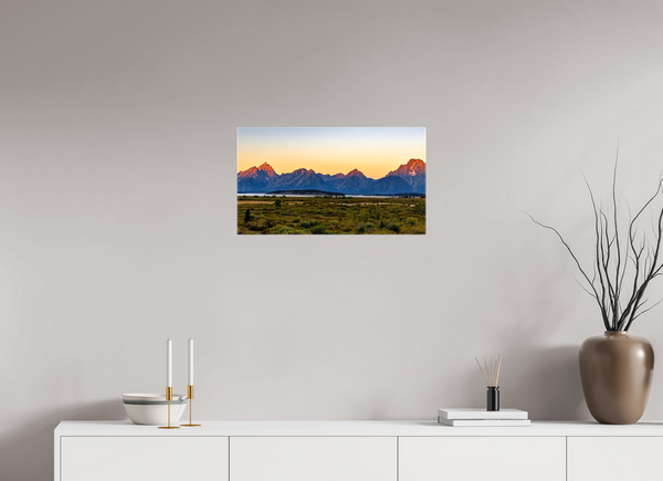 24 x 13.5″, Canvas with Wrapped Edges, Glossy First Light - Teton Range