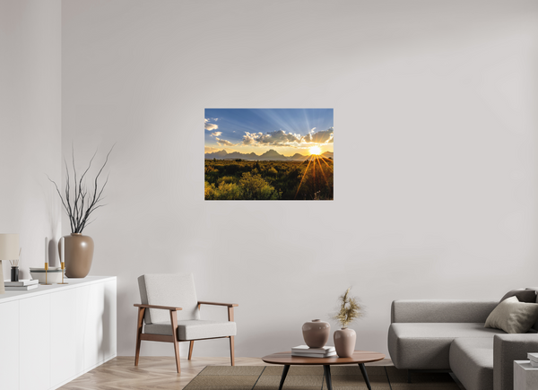 39.2 x 28″, Direct Print on Aluminum Board, Matte Sunset with Teton Range