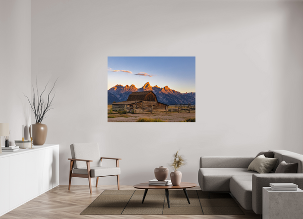60 x 45″, Direct Print on Aluminum Board, Matte John Moulton Barn with Teton Range