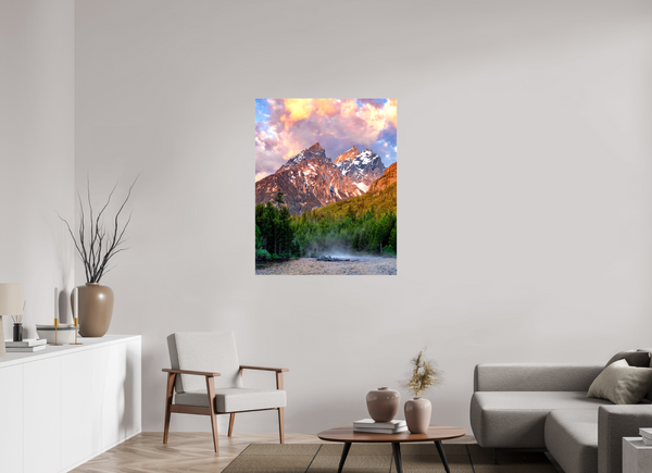35 x 43.7″, Canvas with Wrapped Edges, Glossy Teton Range from String Lake - Grand Teton National Park