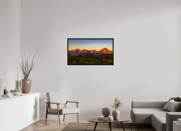 40 x 22.5″, Floater Frame Sunrise on the Tetons