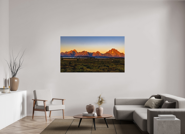 70 x 39.4″, Direct Print on Aluminum Board, Matte Sunrise on the Tetons
