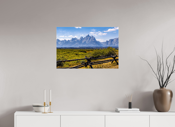 30 x 20″, Canvas with Wrapped Edges, Glossy Buckrail Fence - Teton Range