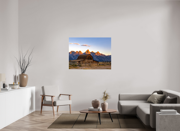 48 x 36″, Canvas with Wrapped Edges, Glossy John Moulton Barn with Teton Range