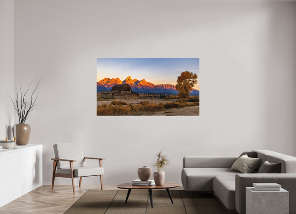 70 x 39.4″, Direct Print on Aluminum Board, Matte John Moulton Barn with Teton Range