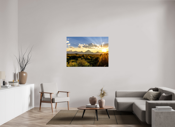 49 x 35″, Canvas with Wrapped Edges, Glossy Sunset with Teton Range