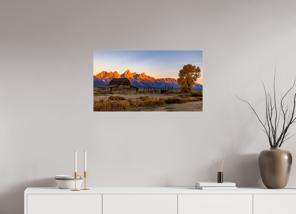 32 x 18″, Photo Print Under Acrylic Glass John Moulton Barn with Teton Range