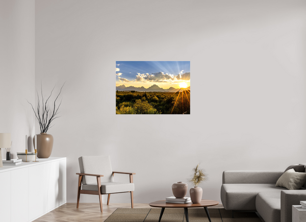 39.2 x 28″, Canvas with Wrapped Edges, Glossy Sunset with Teton Range