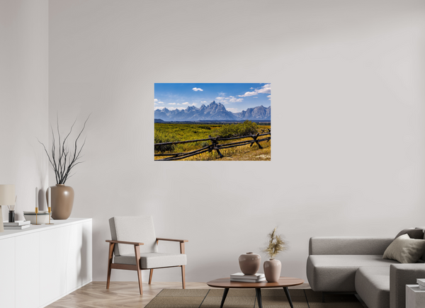 45 x 30″, Photo Print Under Acrylic Glass Buckrail Fence - Teton Range