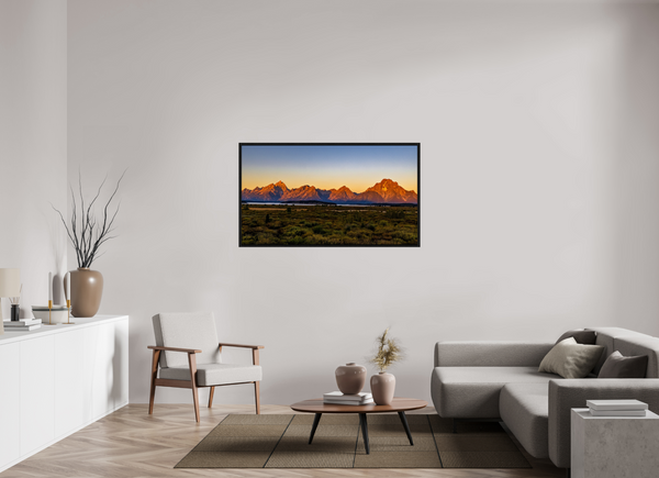 55 x 30.9″, Floater Frame Sunrise on the Tetons