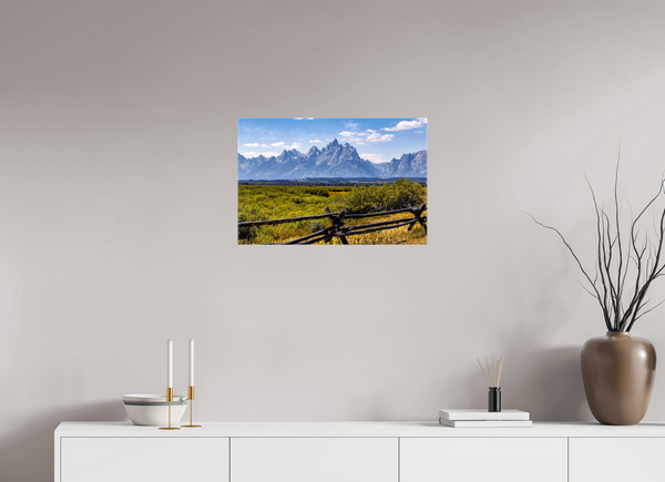 24 x 16″, Canvas with Wrapped Edges, Glossy Buckrail Fence - Teton Range