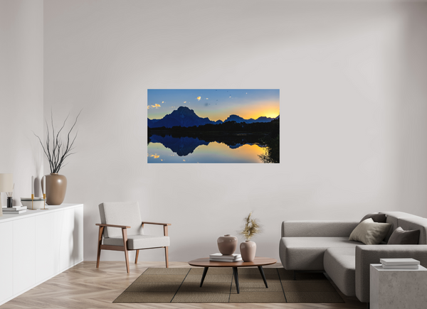 64 x 36″, Direct Print on Aluminum Board, Matte Mount Moran - Sunset