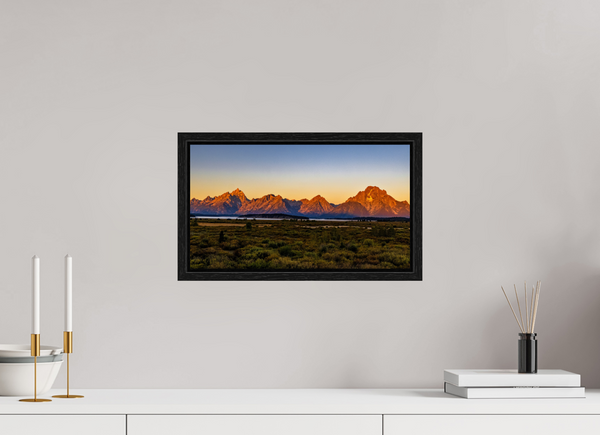 16 x 9″, Floater Frame Sunrise on the Tetons
