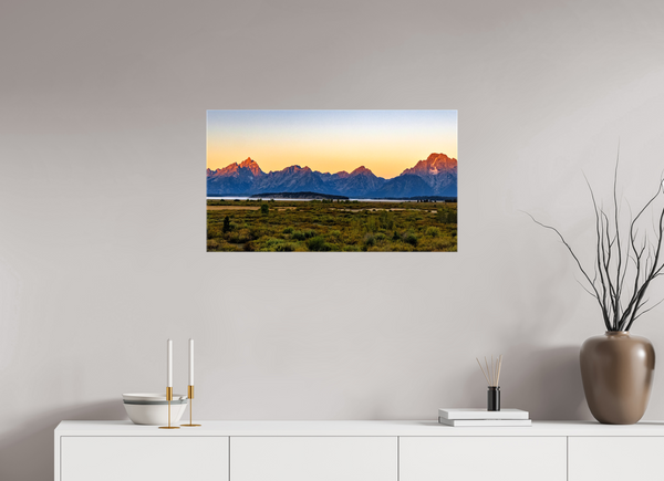 32 x 18″, Canvas with Wrapped Edges, Glossy First Light - Teton Range